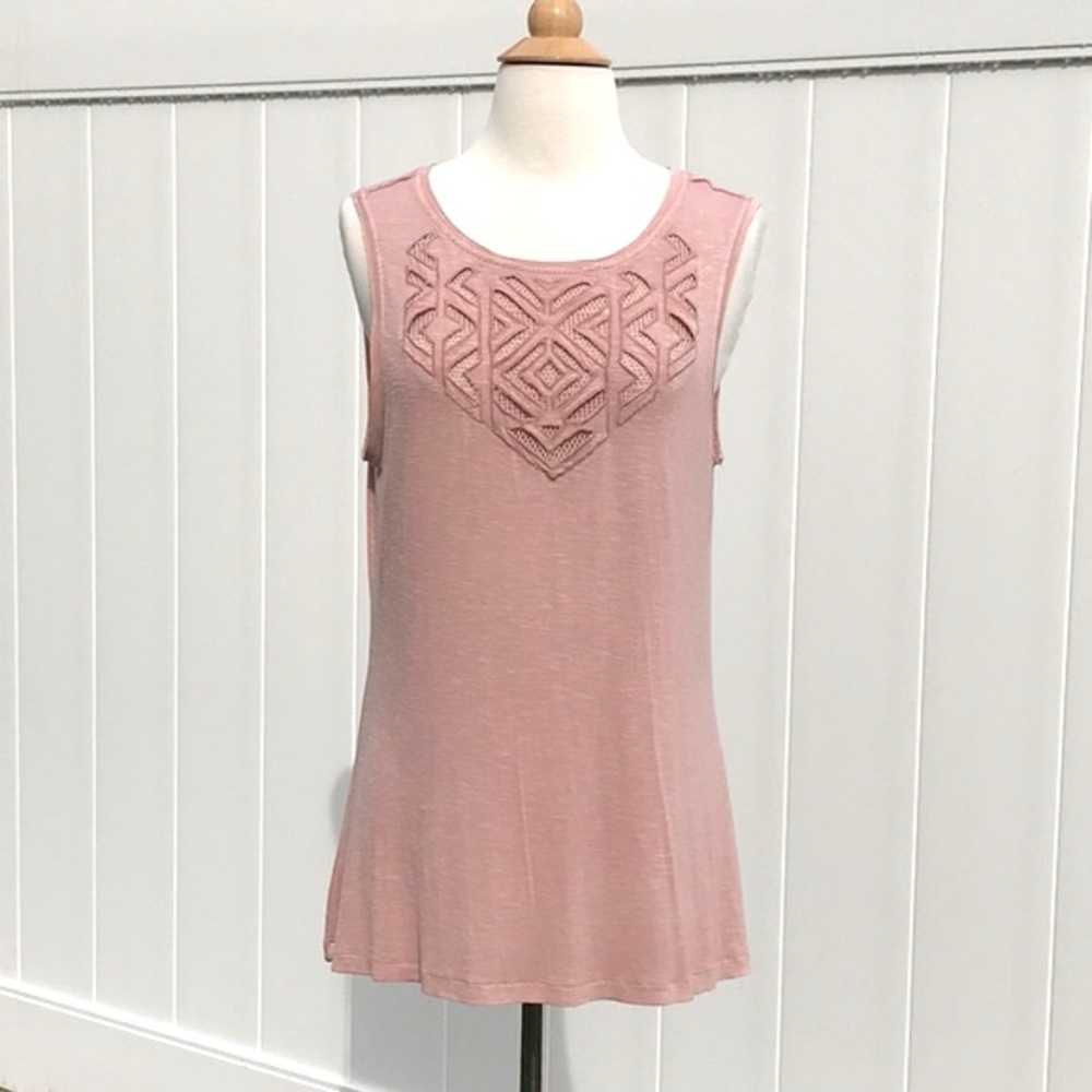 Max Jeans Heathered Pink Cut Out Design Sleeveless Tank Top Size Medium